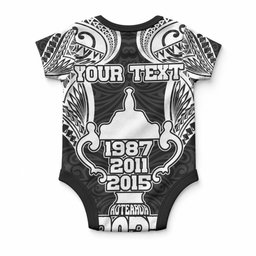Personalised New Zealand Rugby Baby Onesie Aotearoa Champion Cup History with Haka Dance