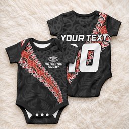 Custom New Zealand Rugby Baby Onesie Maori and Silver Fern Half Style