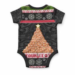 Personalized New Zealand Meri Kirihimete Baby Onesie Maori Warrior with Rugby Christmas Tree