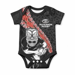 New Zealand Maori Warrior Rugby Baby Onesie Maori and Silver Fern Half Style