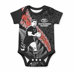 New Zealand Maori Rugby Player Baby Onesie Maori and Silver Fern Half Style