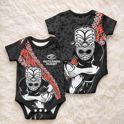 New Zealand Maori Warrior Rugby Baby Onesie Maori and Silver Fern Half Style