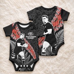 New Zealand Maori Rugby Player Baby Onesie Maori and Silver Fern Half Style
