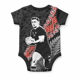 New Zealand Maori Rugby Player Baby Onesie Maori and Silver Fern Half Style