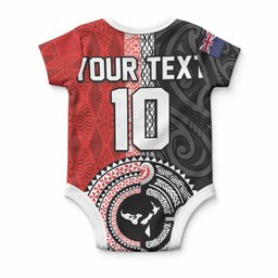 Custom Tonga and New Zealand Rugby Baby Onesie Maori Mix Ngatu Pattern