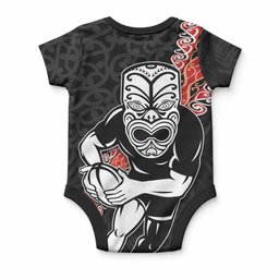 New Zealand Maori Warrior Rugby Baby Onesie Maori and Silver Fern Half Style