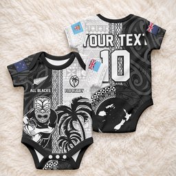 Custom Fiji and New Zealand Rugby Baby Onesie Tapa Mix Maori Pattern