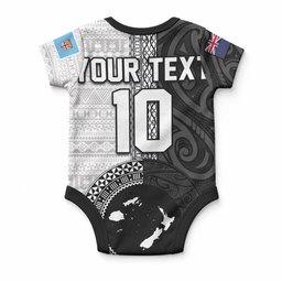 Custom Fiji and New Zealand Rugby Baby Onesie Tapa Mix Maori Pattern