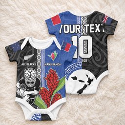 Custom Samoa and New Zealand Rugby Baby Onesie Teuila Samoan and Maori Warrior