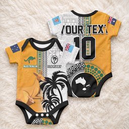 Custom Fiji and Australia Rugby Baby Onesie Aboriginal and Fijian Masi Pattern