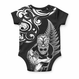 New Zealand Maori Warrior Rugby Baby Onesie Silver Fern