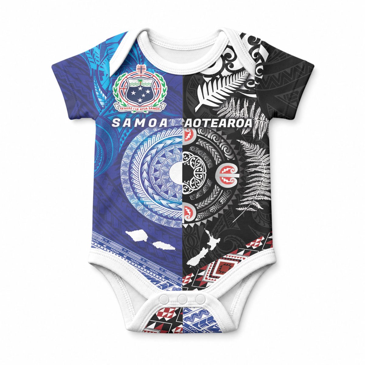 Samoa and Aotearoa Together Baby Onesie Tatau Art Tattoos-Taniko and Maori with Fern