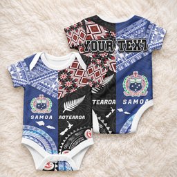 Personalised Aotearoa and Samoa Together Baby Onesie Tatau Art Tattoos-Taniko and Tukutuku with Maori Pattern
