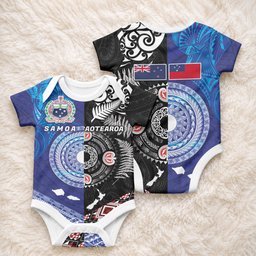 Samoa and Aotearoa Together Baby Onesie Tatau Art Tattoos-Taniko and Maori with Fern