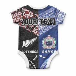 Personalised Aotearoa and Samoa Together Baby Onesie Tatau Art Tattoos-Taniko and Tukutuku with Maori Pattern
