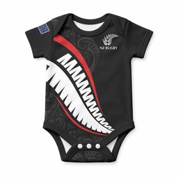 New Zealand Rugby Custom Baby Onesie Sporty Silver Fern Shape with Maori Tattoos