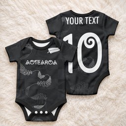 Custom New Zealand Rugby Baby Onesie All Silver Ferns Blacks