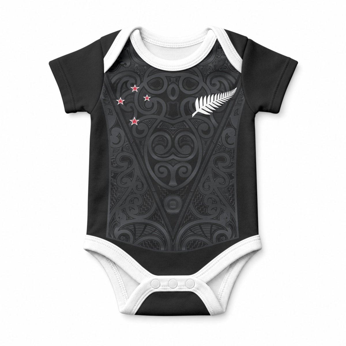 Custom Aotearoa Rugby Baby Onesie Fern Blacks-Traditional Maori Motifs Design