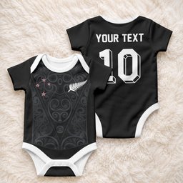 Custom Aotearoa Rugby Baby Onesie Fern Blacks-Traditional Maori Motifs Design
