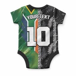 Custom Aotearoa South Africa Rugby Freedom Cup Baby Onesie Maori Silver Fern Art and Sporty Flag SA