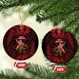 New Zealand Christmas Ceramic Ornament Red Santa Riding Kiwi Bird Silver Fern