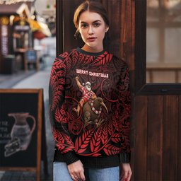 New Zealand Christmas Ugly Christmas Sweater Red Santa Riding Kiwi Bird Silver Fern