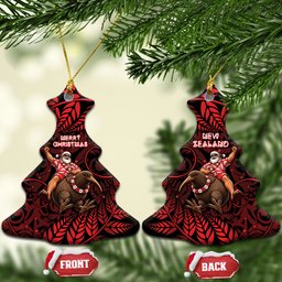 New Zealand Christmas Ceramic Ornament Red Santa Riding Kiwi Bird Silver Fern