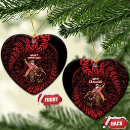 New Zealand Christmas Ceramic Ornament Red Santa Riding Kiwi Bird Silver Fern