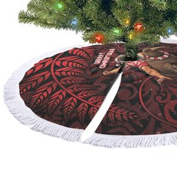 New Zealand Christmas Tree Skirt Red Santa Riding Kiwi Bird Silver Fern