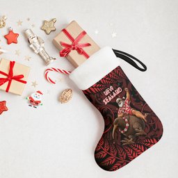 New Zealand Christmas Stocking Red Santa Riding Kiwi Bird Silver Fern