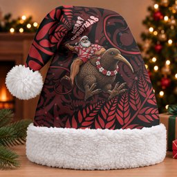 New Zealand Christmas Santa Hat Red Santa Riding Kiwi Bird Silver Fern
