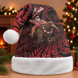 New Zealand Christmas Santa Hat Red Santa Riding Kiwi Bird Silver Fern