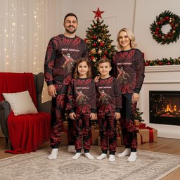 New Zealand Christmas Pajama Set Red Santa Riding Kiwi Bird Silver Fern