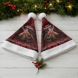 New Zealand Christmas Santa Hat Red Santa Riding Kiwi Bird Silver Fern