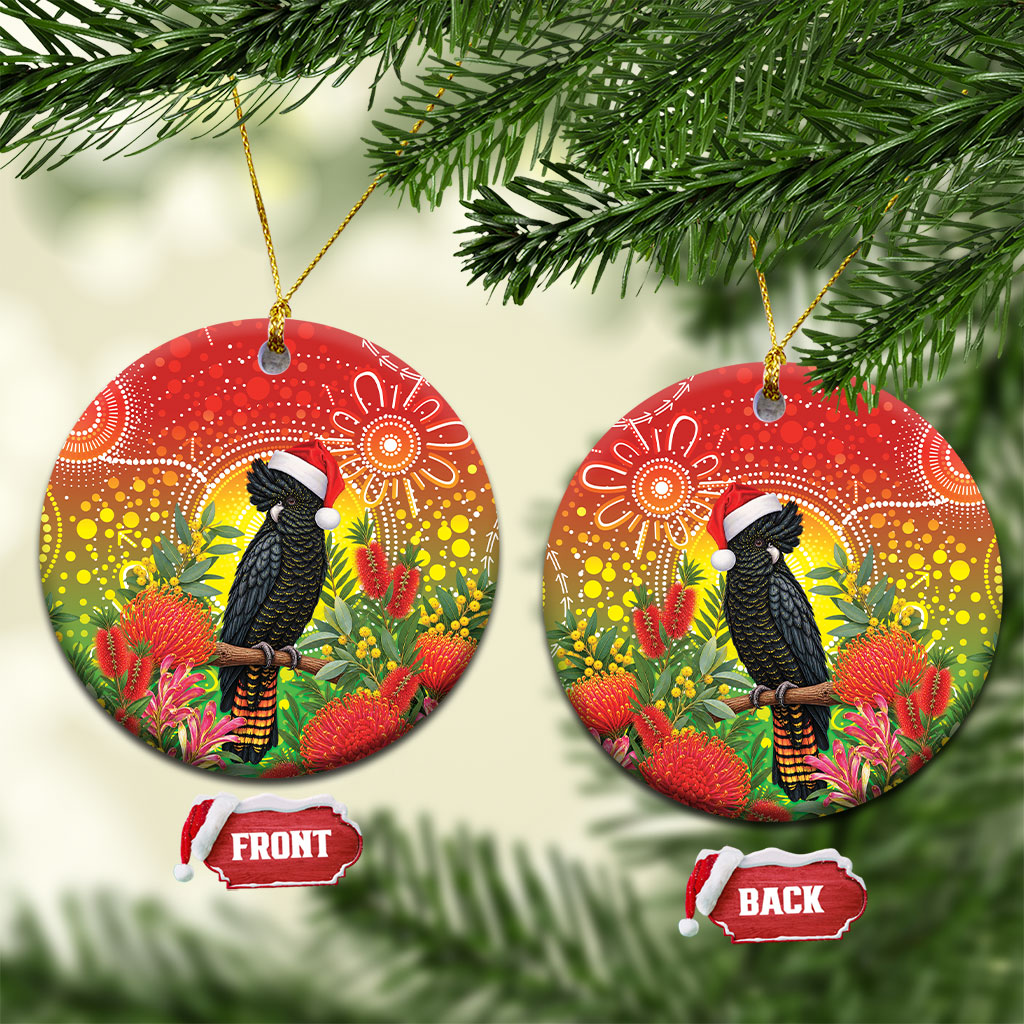 Australia Christmas Black Cockatoo Ceramic Ornament Aboriginal Art