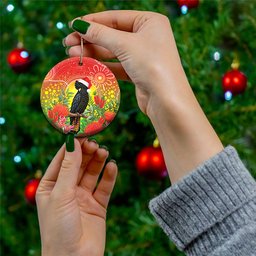 Australia Christmas Black Cockatoo Ceramic Ornament Aboriginal Art