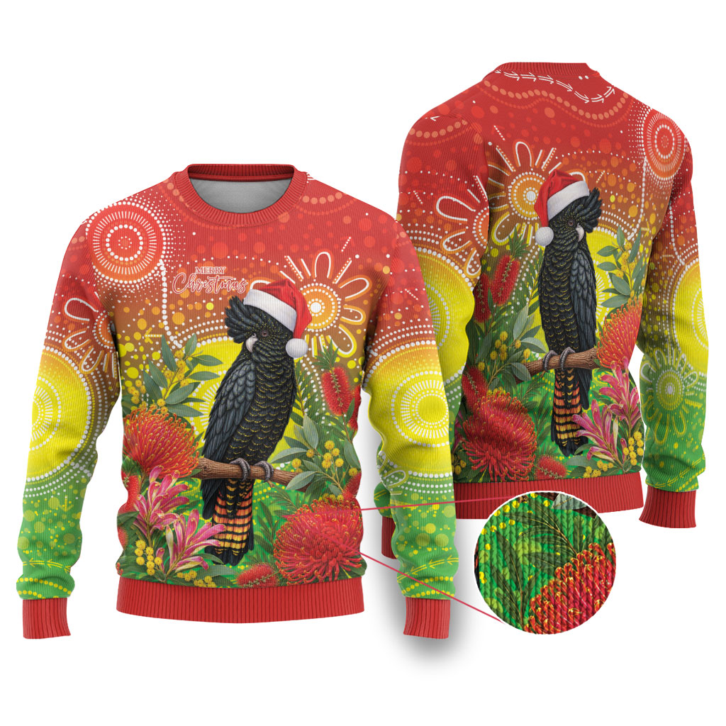 Australia Christmas Black Cockatoo Ugly Christmas Sweater Aboriginal Art