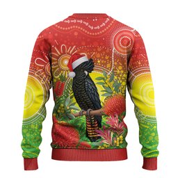 Australia Christmas Black Cockatoo Ugly Christmas Sweater Aboriginal Art