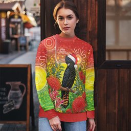 Australia Christmas Black Cockatoo Ugly Christmas Sweater Aboriginal Art