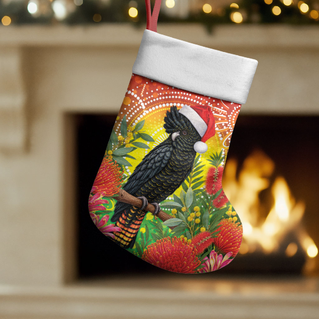 Australia Christmas Black Cockatoo Christmas Stocking Aboriginal Art