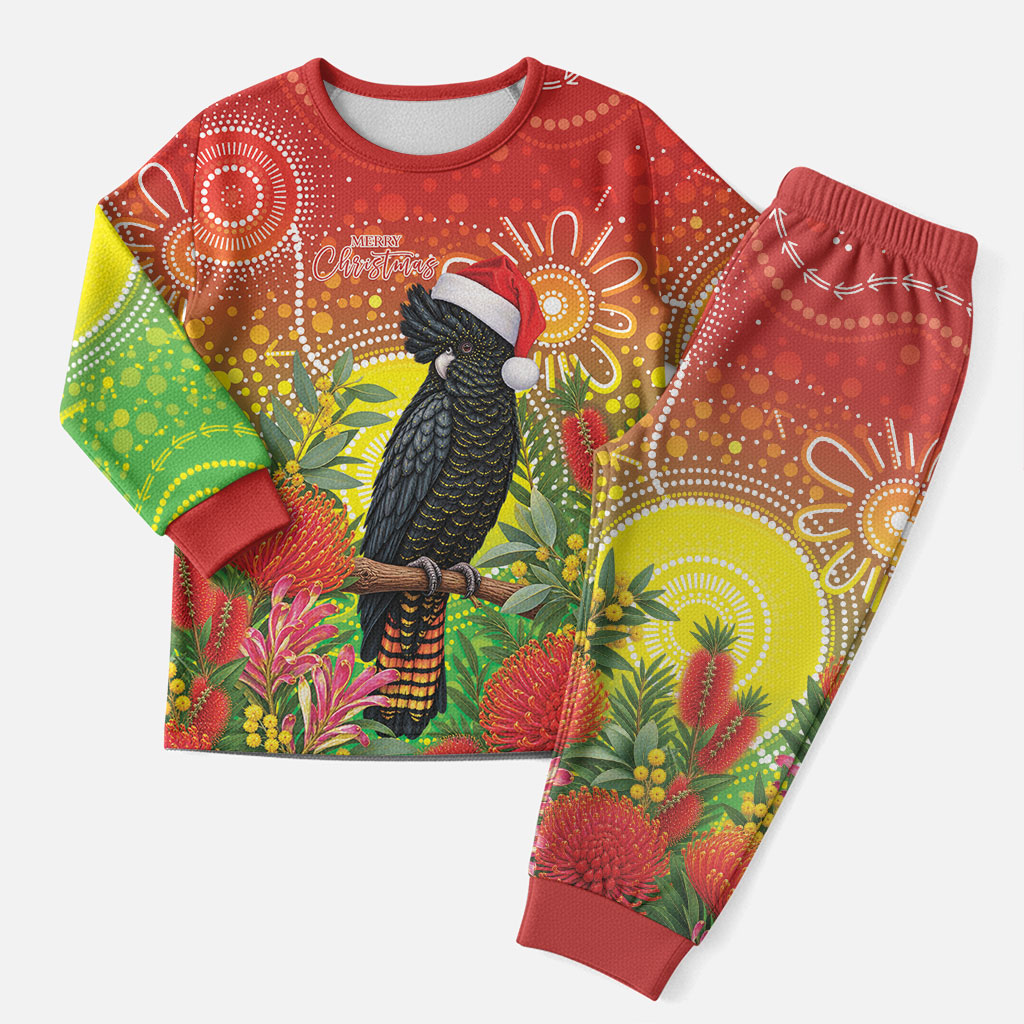Australia Christmas Black Cockatoo Christmas Pajama Set Aboriginal Art