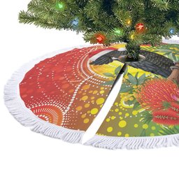 Australia Christmas Black Cockatoo Tree Skirt Aboriginal Art