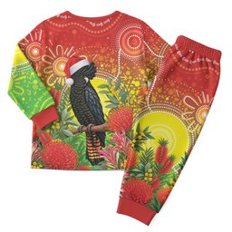 Australia Christmas Black Cockatoo Christmas Pajama Set Aboriginal Art