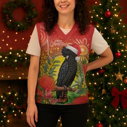 Australia Christmas Black Cockatoo Christmas Knitted V-Neck Vest Aboriginal Art