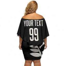 Custom Aotearoa Rugby League Off Shoulder Short Dress Kiwi Haka and Fern - Sporty Style