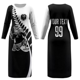 Custom Aotearoa Rugby League Couples Matching Long Sleeve Bodycon Dress and Long Sleeve Button Shirt Kiwi Haka and Fern - Sporty Style