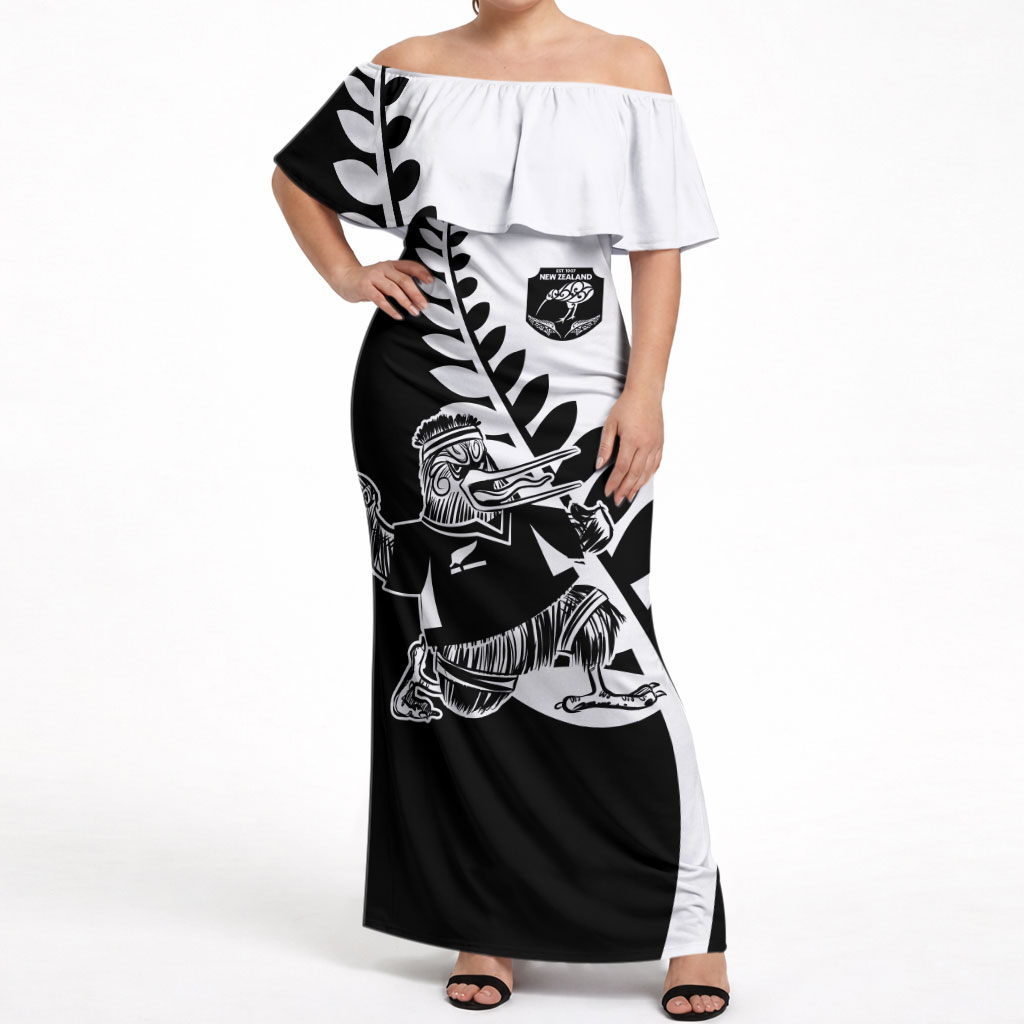 Custom Aotearoa Rugby League Off Shoulder Maxi Dress Kiwi Haka and Fern - Sporty Style