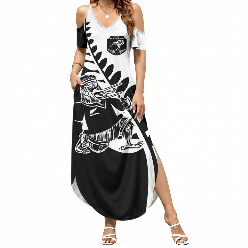 Custom Aotearoa Rugby League Summer Maxi Dress Kiwi Haka and Fern - Sporty Style