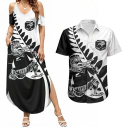 Custom Aotearoa Rugby League Couples Matching Summer Maxi Dress and Hawaiian Shirt Kiwi Haka and Fern - Sporty Style