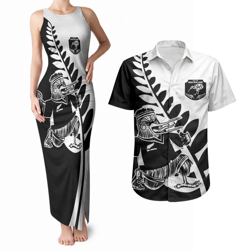 Custom Aotearoa Rugby League Couples Matching Tank Maxi Dress and Hawaiian Shirt Kiwi Haka and Fern - Sporty Style